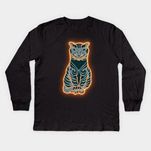 Fire Cat Kids Long Sleeve T-Shirt